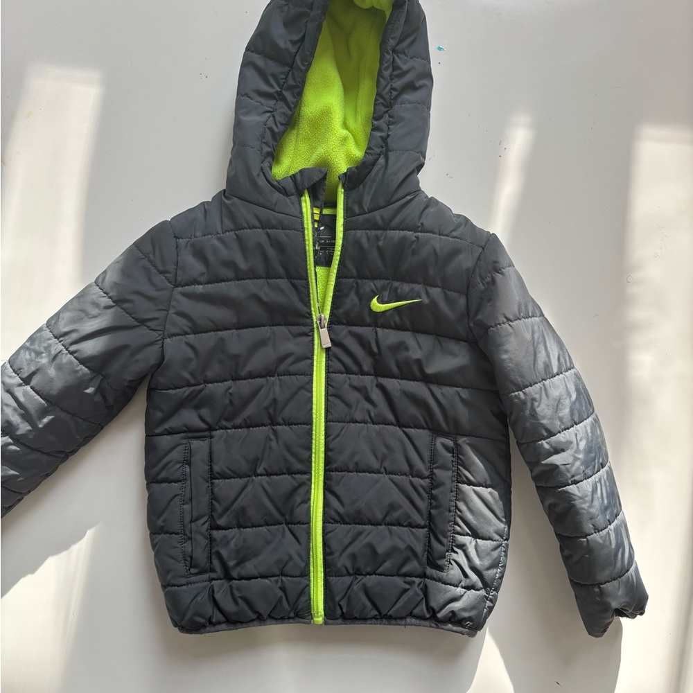 Nike Kids Puffer Jacket - Gray and Neon Green